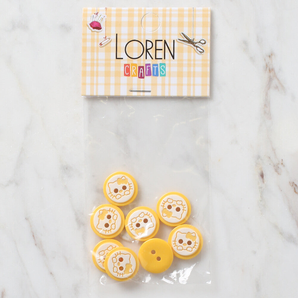 Loren Crafts 8'li Sarı Kedi Düğme - 590